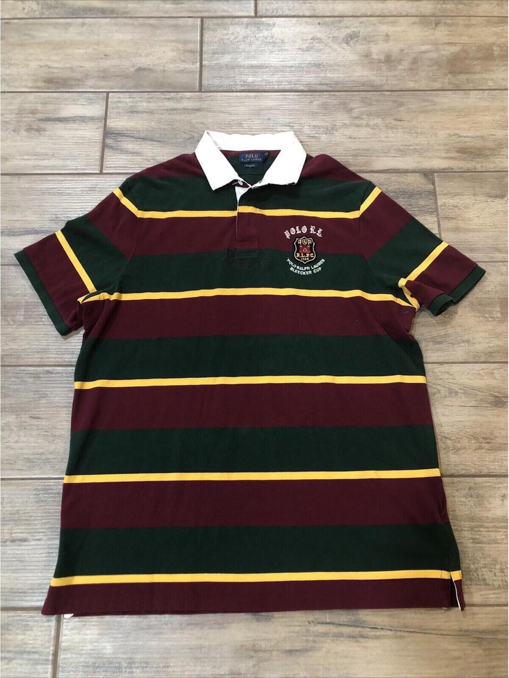 Ralph Lauren Burgundy Green Yellow Striped Polo Shirt